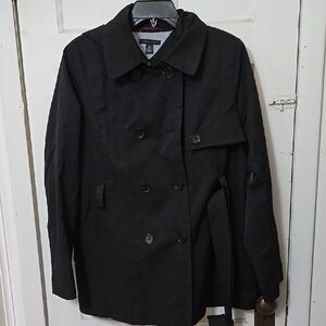 Tommy HILFIGER MENS Black TRENCH RAIN COAT SIZE XL. Very Good CONDITION